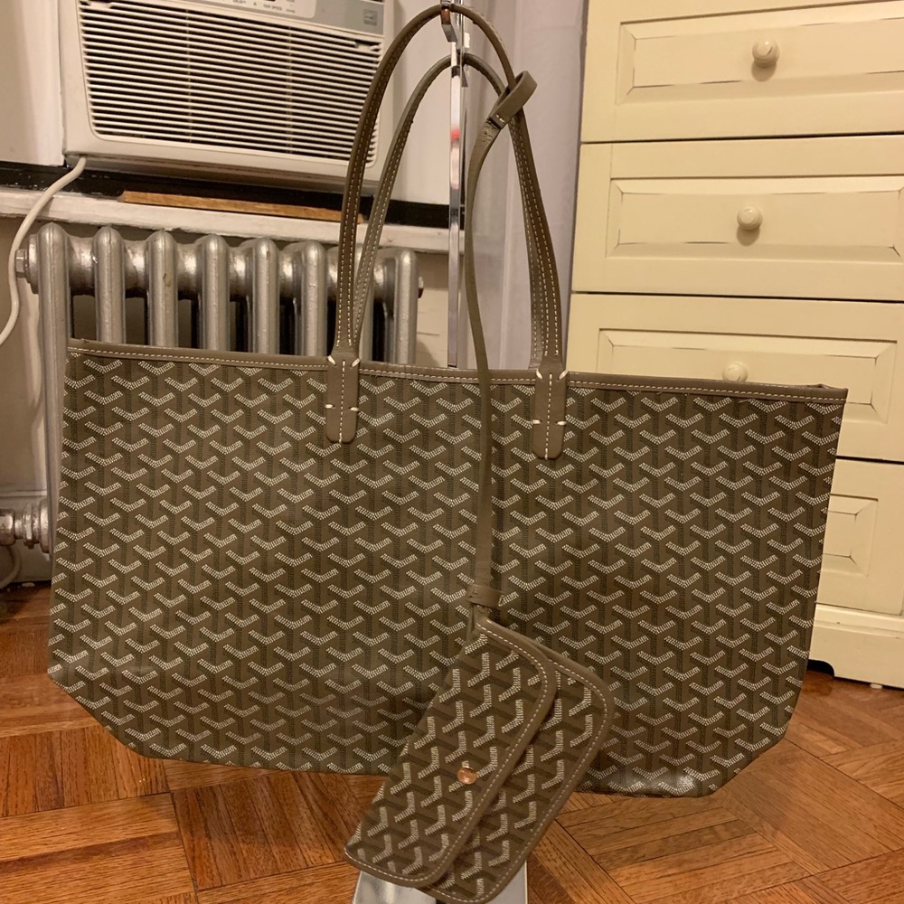 Chevron Print (Goyard Print) Large Olive Tote Bag